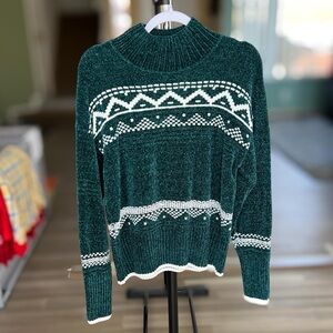 Christian Siriano Forest Green and White Cowl Neck Sweater